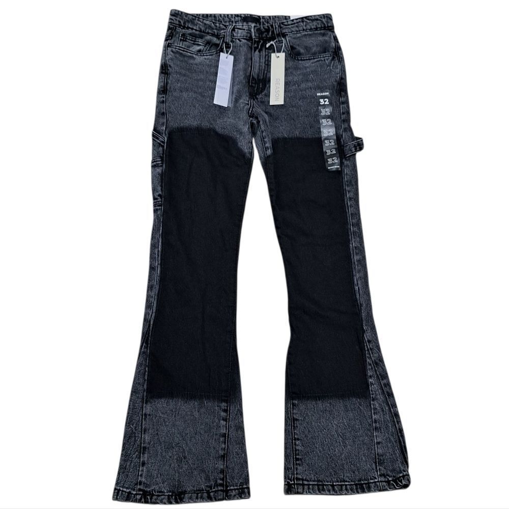 Reason Two Tone Gothic Western Skinny Flare Denim Jeans Size 32W Charcoal NWT